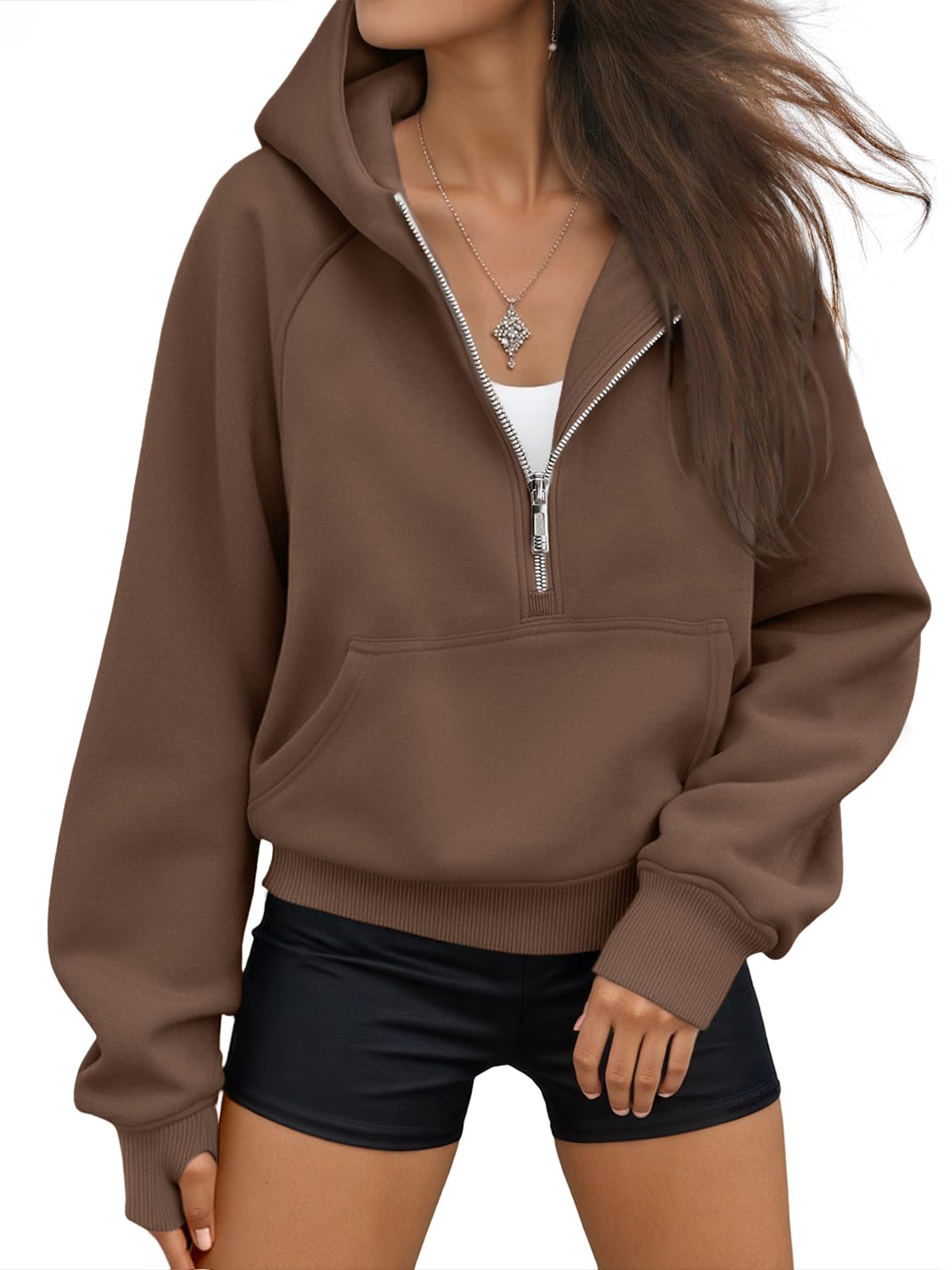 Women's Half-Zip Casual Fleece Pullover Hoodie
