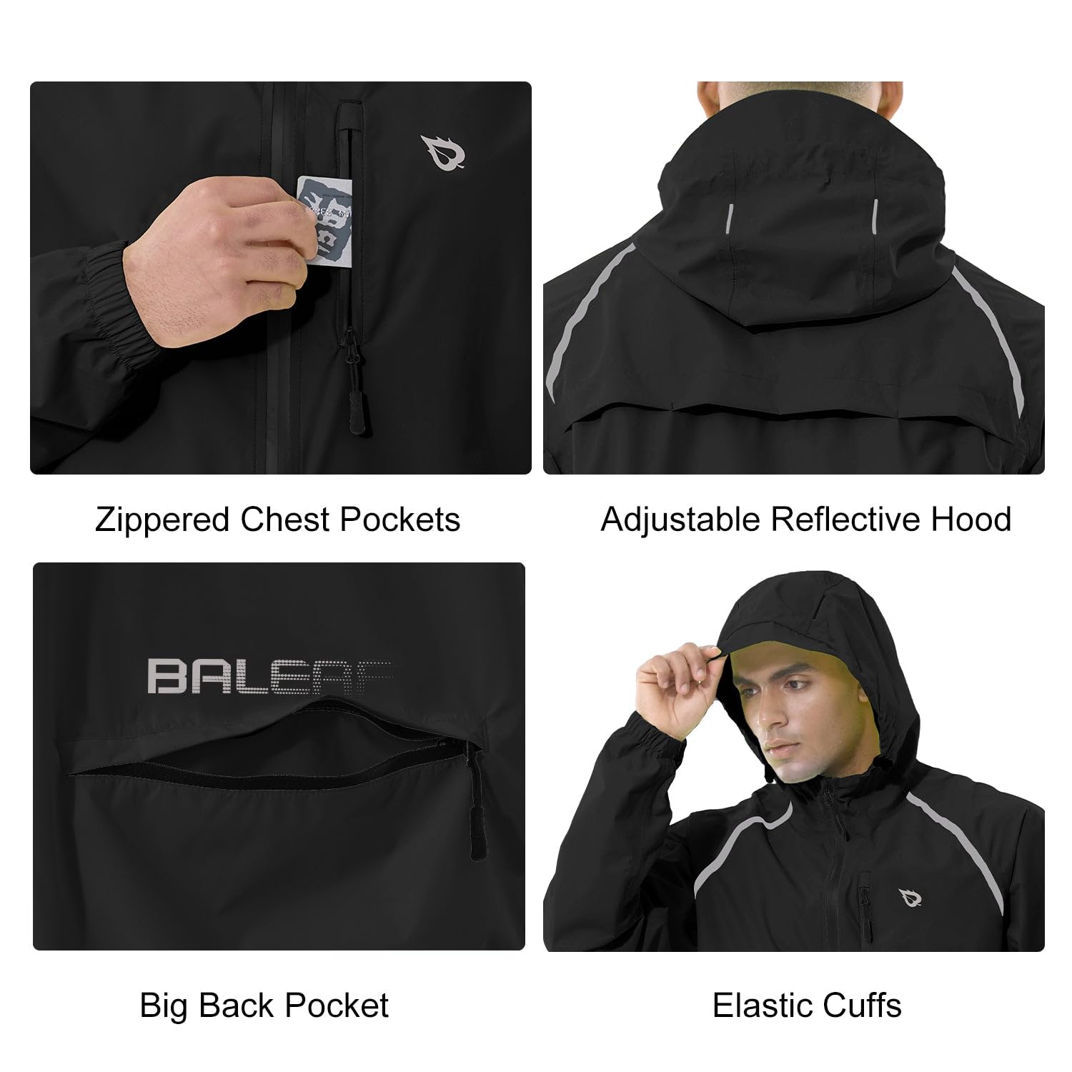Men's Waterproof Reflective Packable Rain Jacket