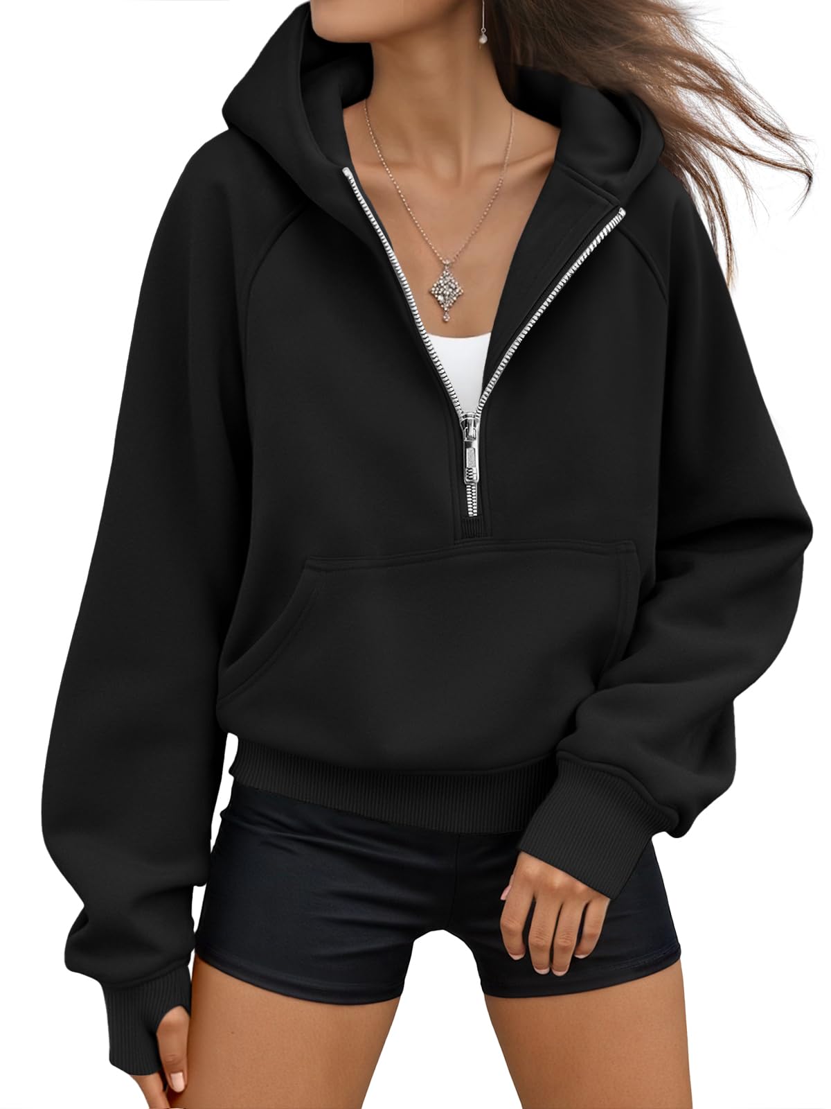 Women's Half-Zip Casual Fleece Pullover Hoodie
