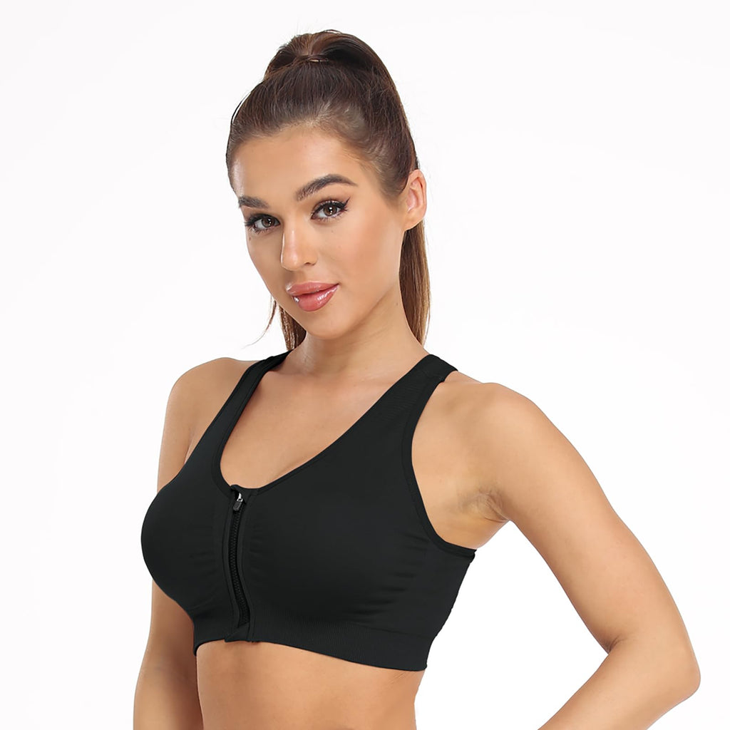 Women's Wireless Zip-Front Sports Bra for Workout Support