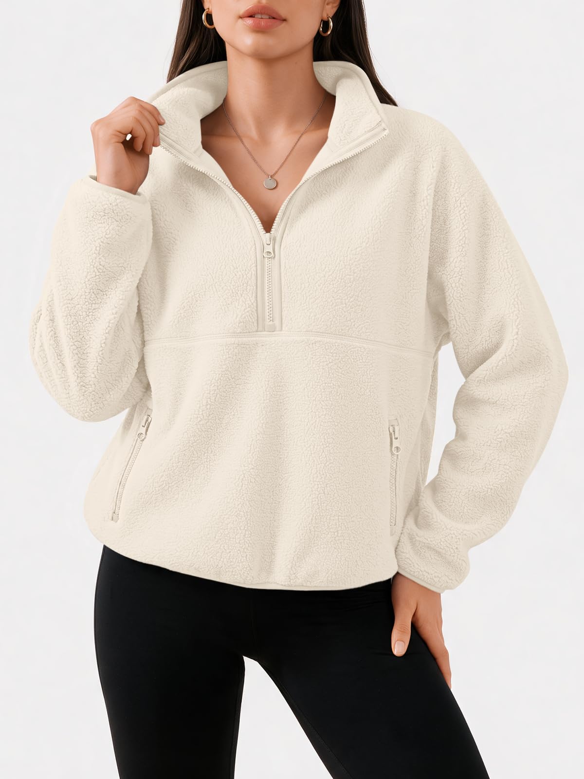Women's Quarter-Zip Sherpa Fleece Pullover Jacket