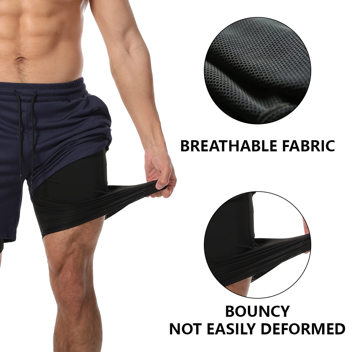 JWJ Men's 2 in 1 Workout Running Shorts 7 Inch Lightweight Athletic Gym Shorts with Compression Liner