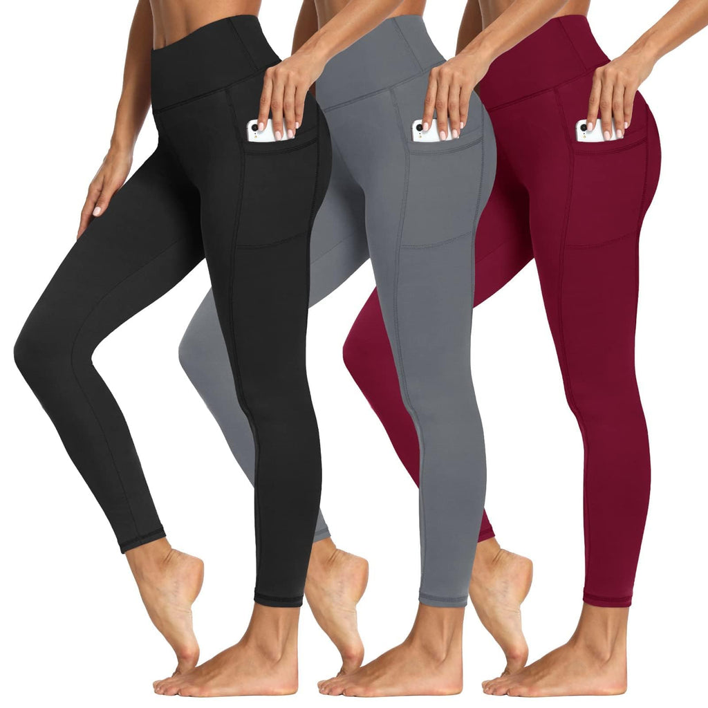 Women's 3-Pack High-Waist Tummy-Control Leggings with Pockets
