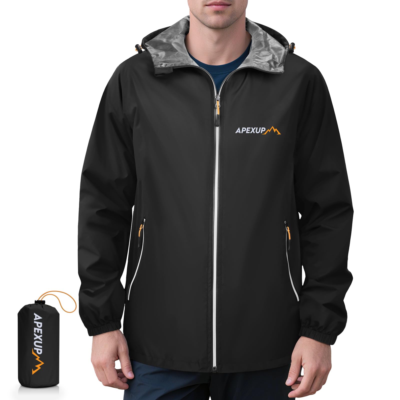 Men's Lightweight Waterproof Packable Hooded Rain Jacket