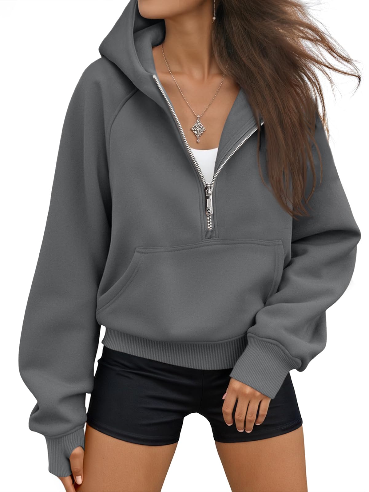 Women's Half-Zip Casual Fleece Pullover Hoodie