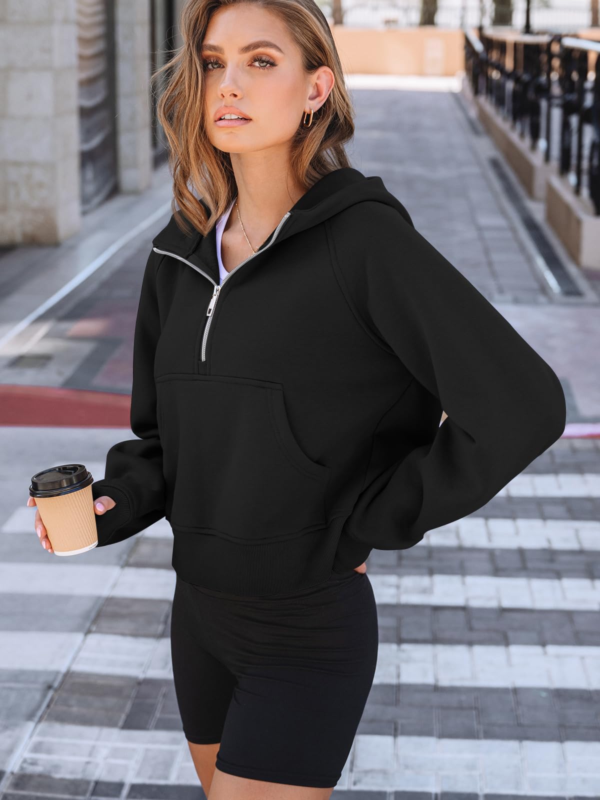 Women's Half-Zip Casual Fleece Pullover Hoodie