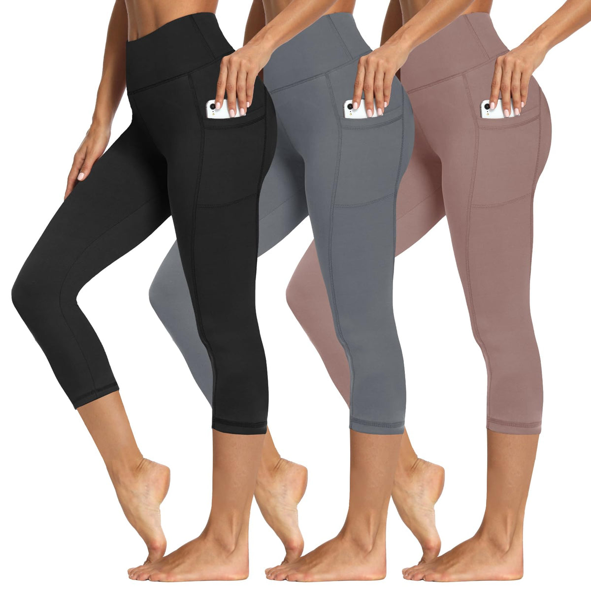 Syrinx 3-Pack High-Waisted Leggings with Pockets for Women, Tummy Control