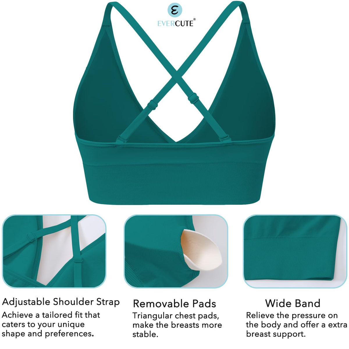Women's V Neck Sports Bras, Adjustable Seamless Wireless Padded Bralettes