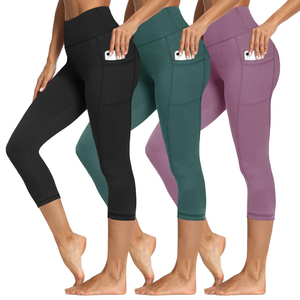 Women's 3-Pack High-Waist Tummy-Control Leggings with Pockets