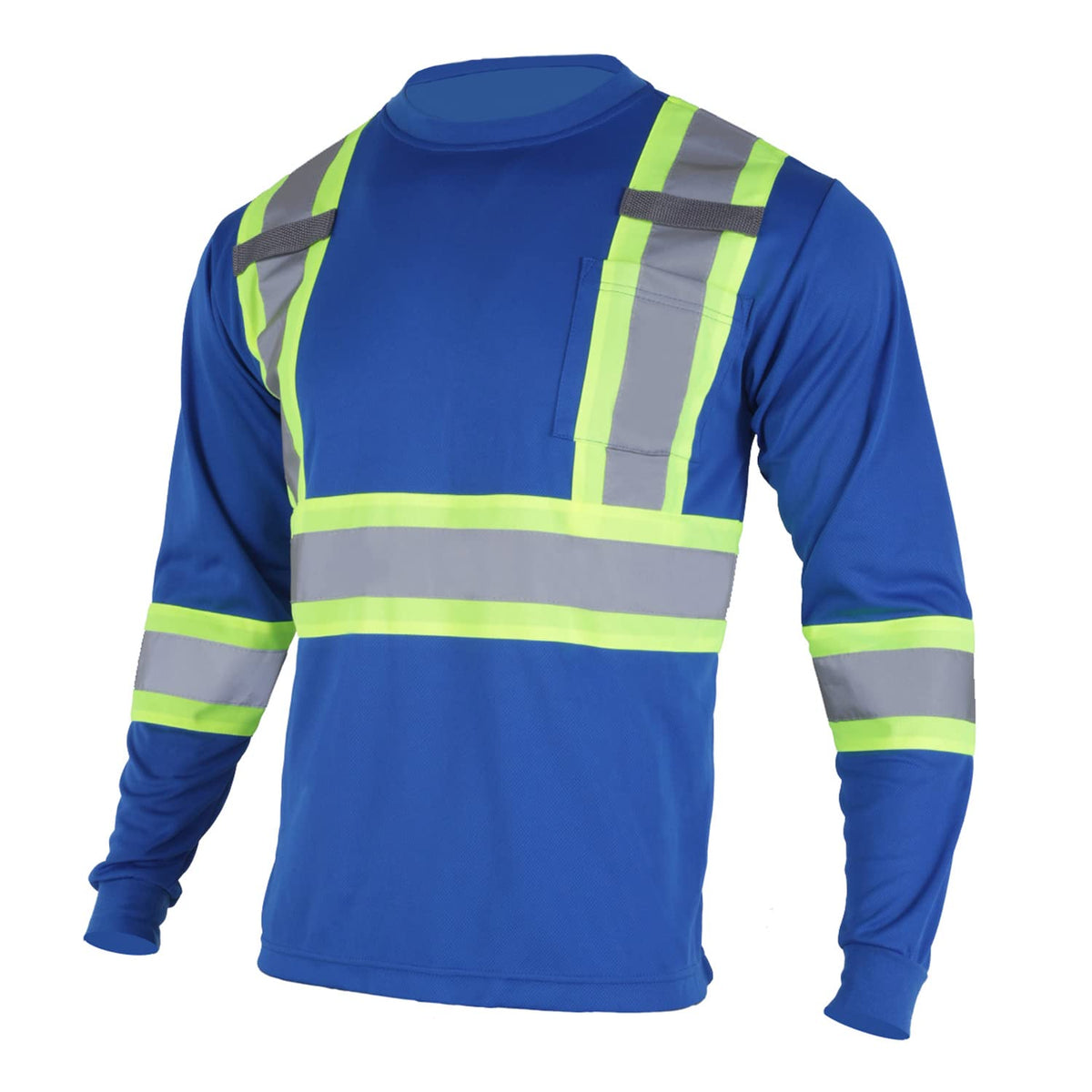 VENDACE Men's High Vis Safety Work T Shirt ANSI Class 2 Reflective Long Sleeve Shirt with Pocket