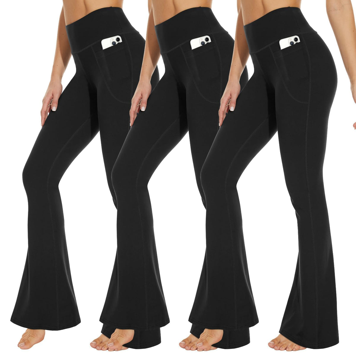 Syrinx 3-Pack High-Waisted Leggings with Pockets for Women, Tummy Control