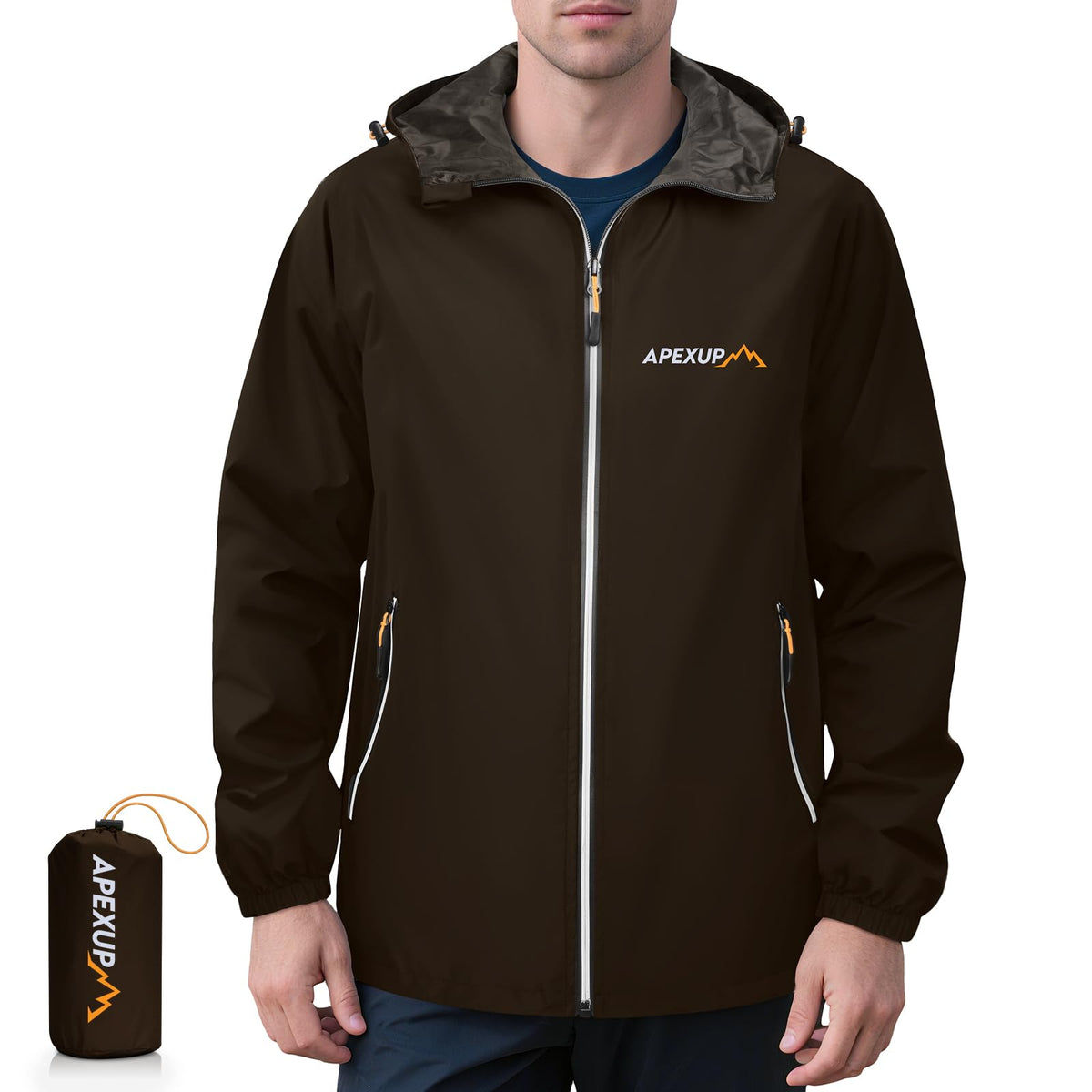 Men's Lightweight Waterproof Packable Hooded Rain Jacket
