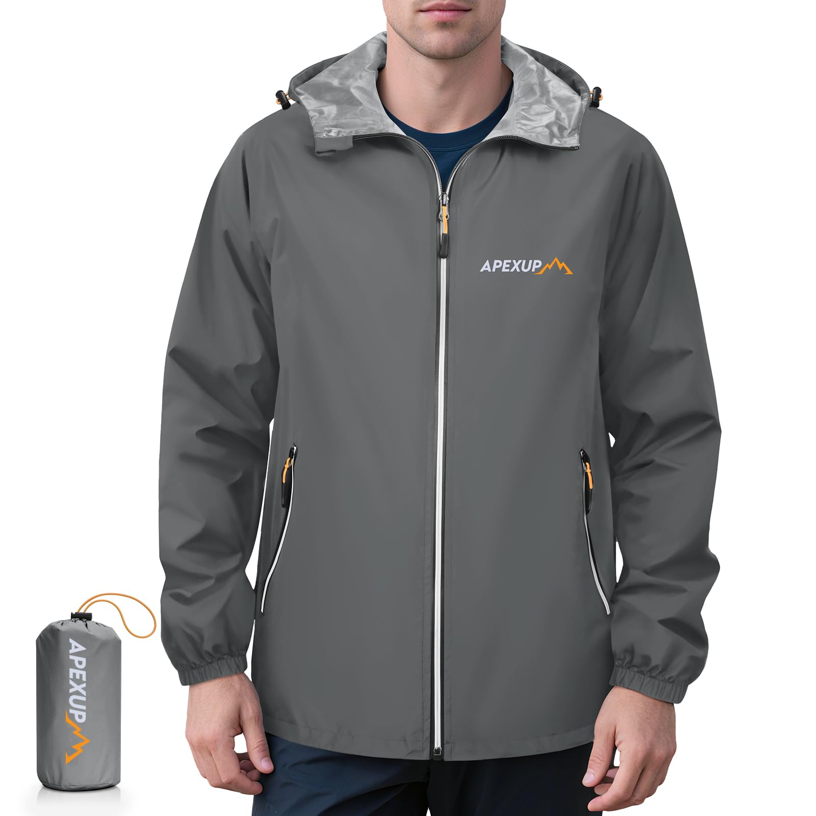 Men's Lightweight Waterproof Packable Hooded Rain Jacket