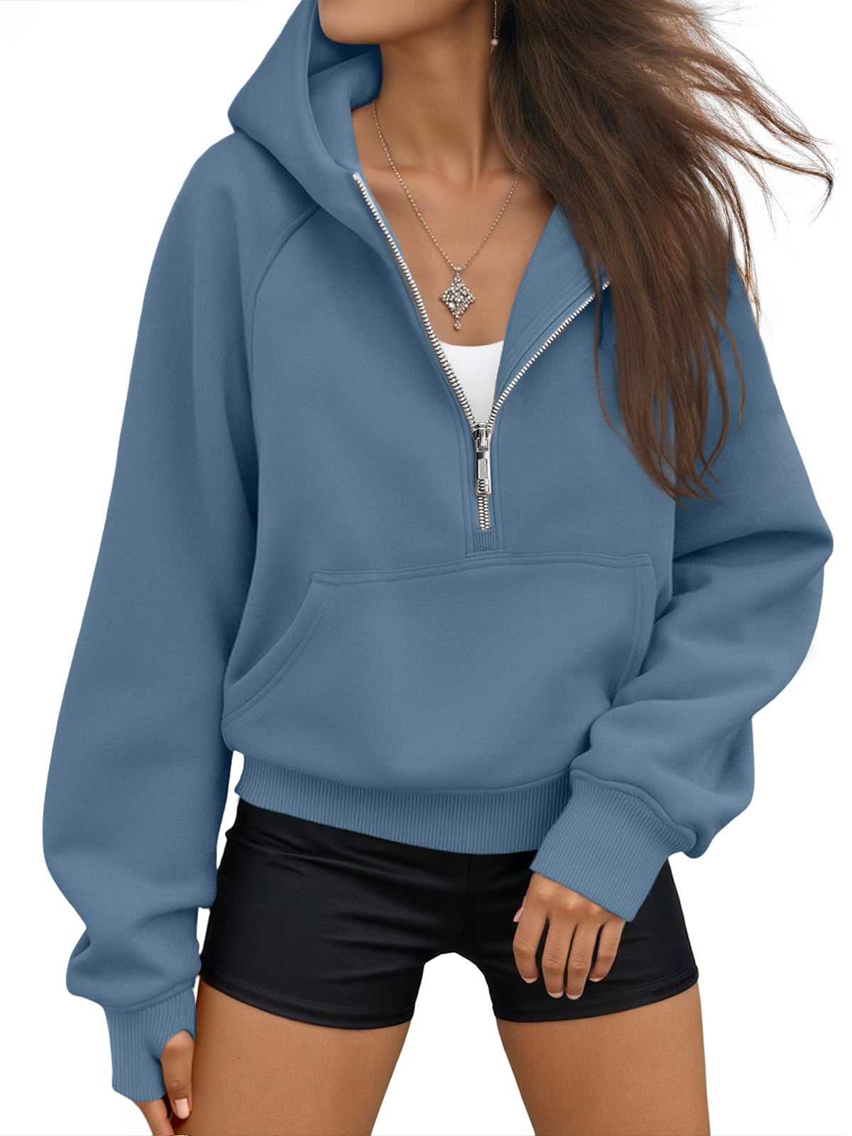 Women's Half-Zip Casual Fleece Pullover Hoodie
