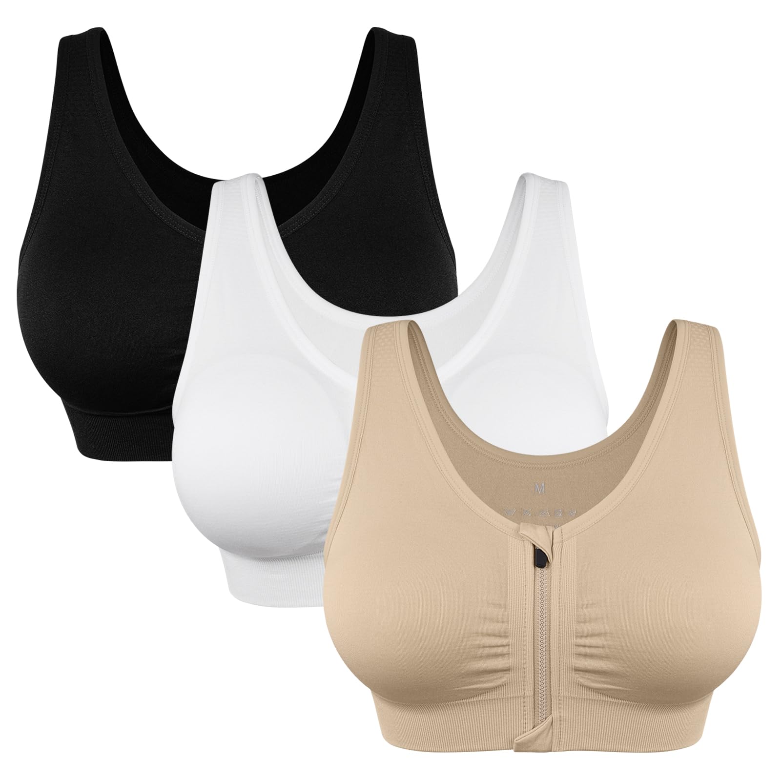 Women's Wireless Zip-Front Sports Bra for Workout Support