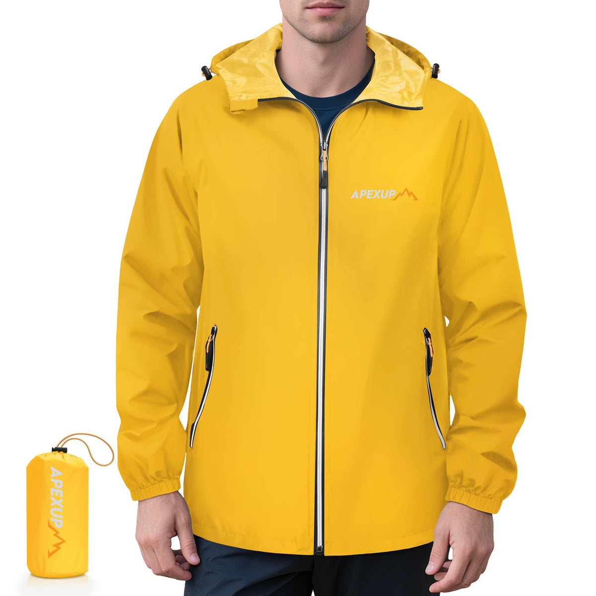 Men's Lightweight Waterproof Packable Hooded Rain Jacket