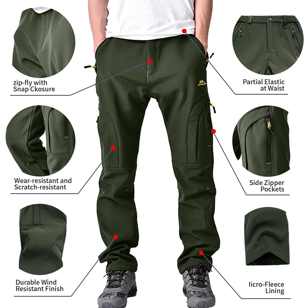 Men's Insulated Fleece-Lined Water-Repellent Hiking Pants