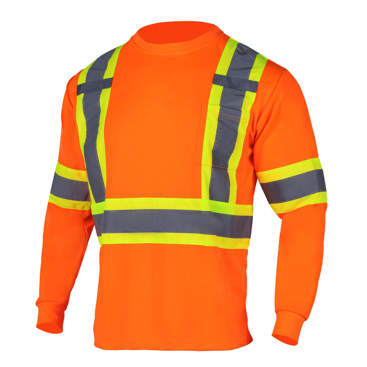 VENDACE Men's High Vis Safety Work T Shirt ANSI Class 2 Reflective Long Sleeve Shirt with Pocket