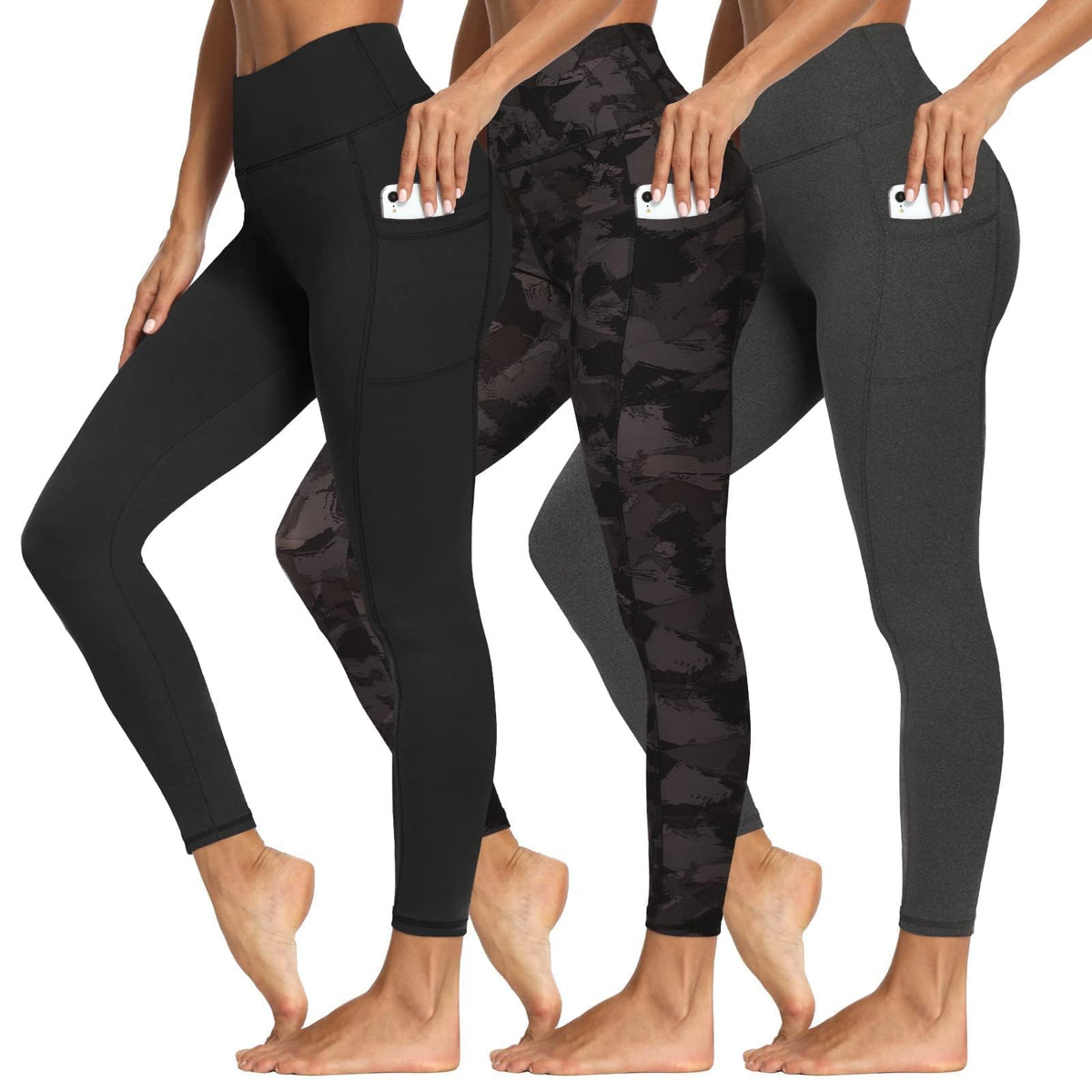 Syrinx 3-Pack High-Waisted Leggings with Pockets for Women, Tummy Control