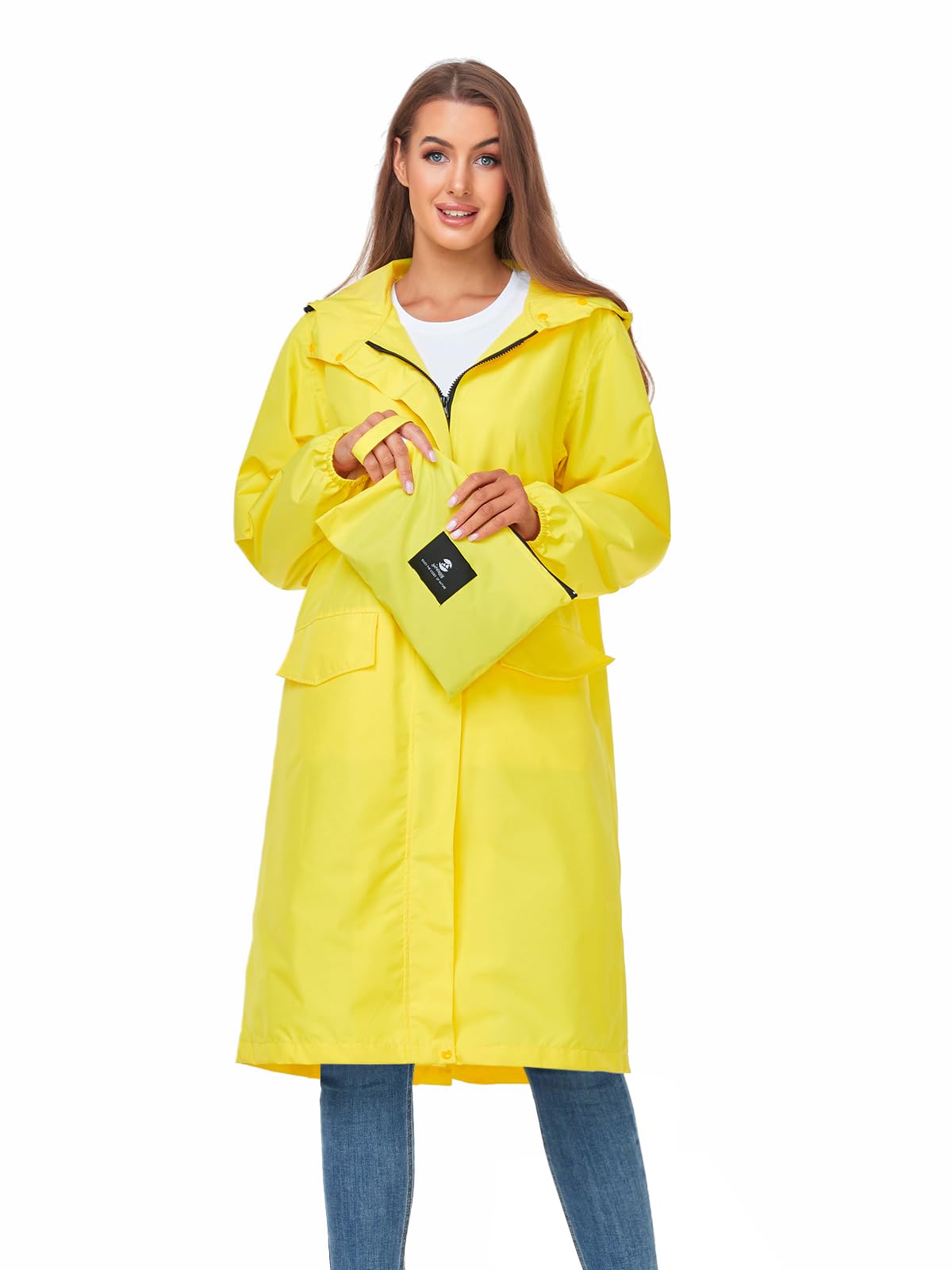 Women's Lightweight Packable Waterproof Long Rain Jacket