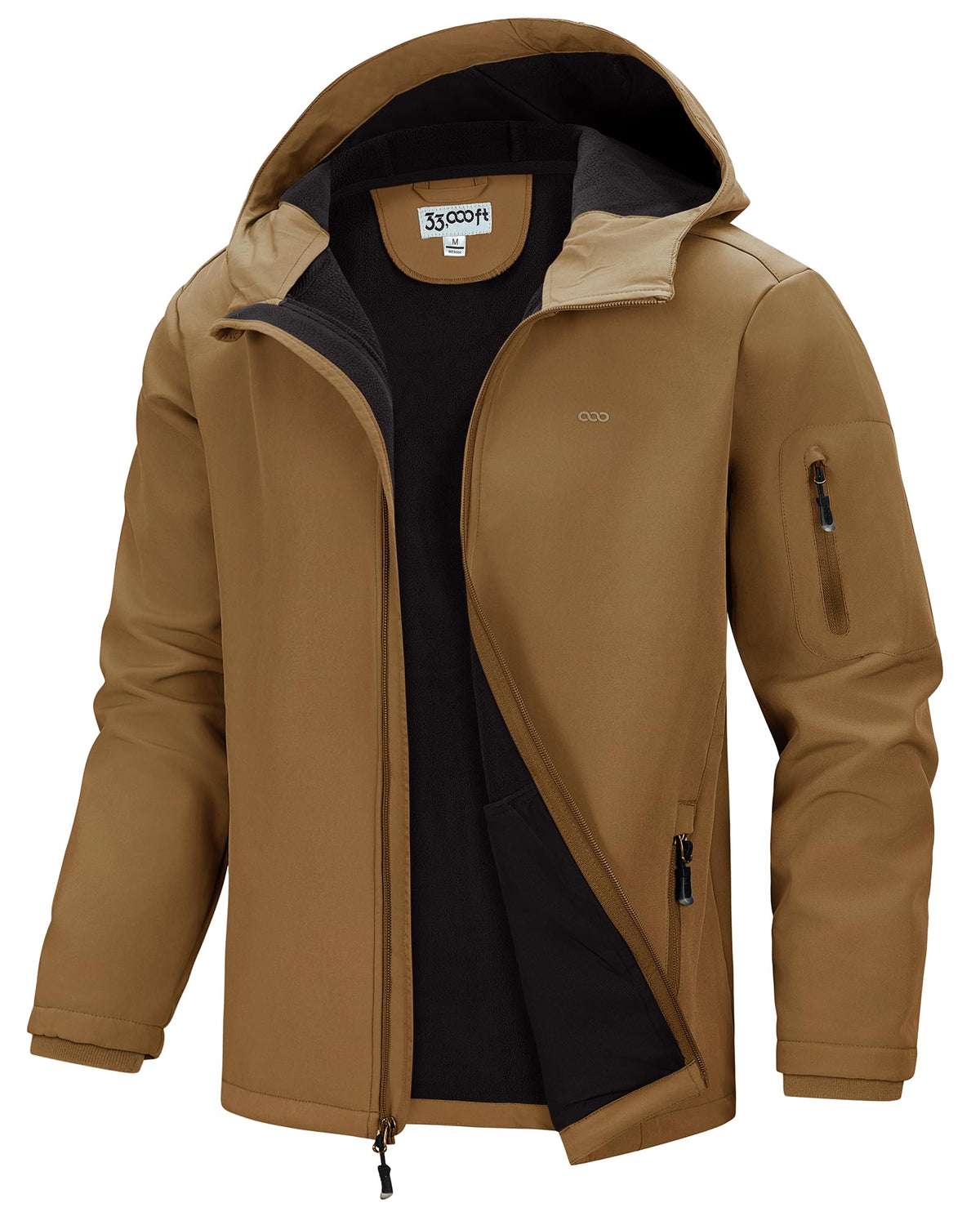 Men's Waterproof Hooded Fleece-Lined Rain Shell Jacket