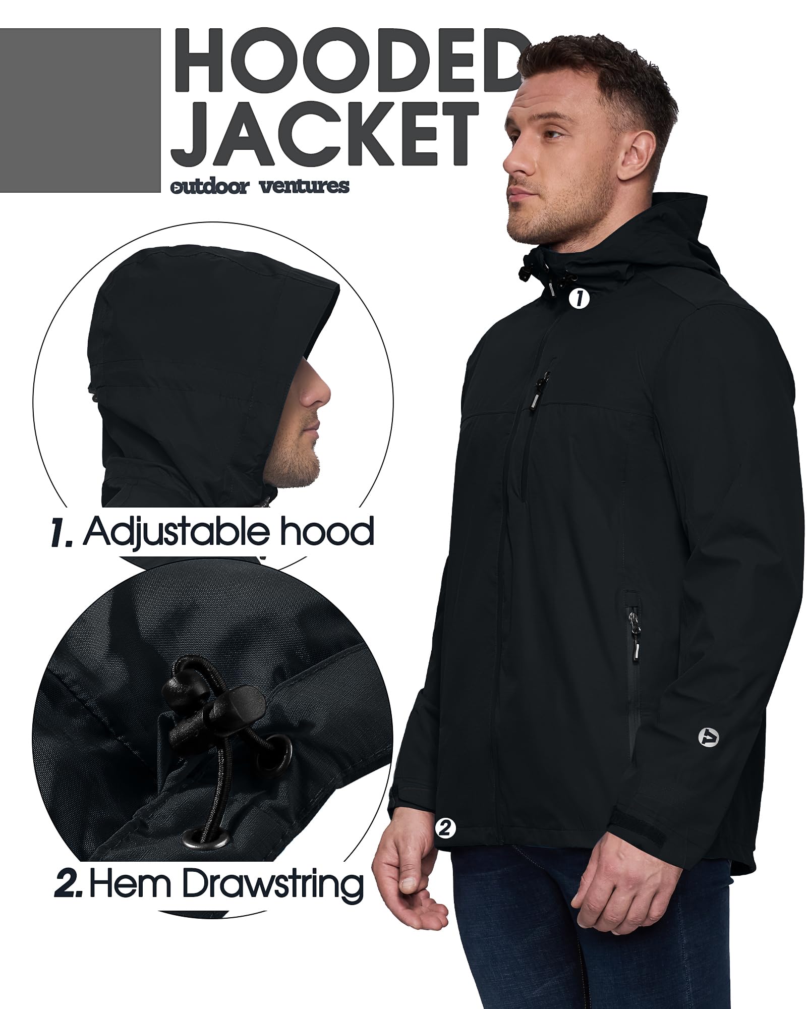 Men's Waterproof Lightweight Packable Rain Jacket