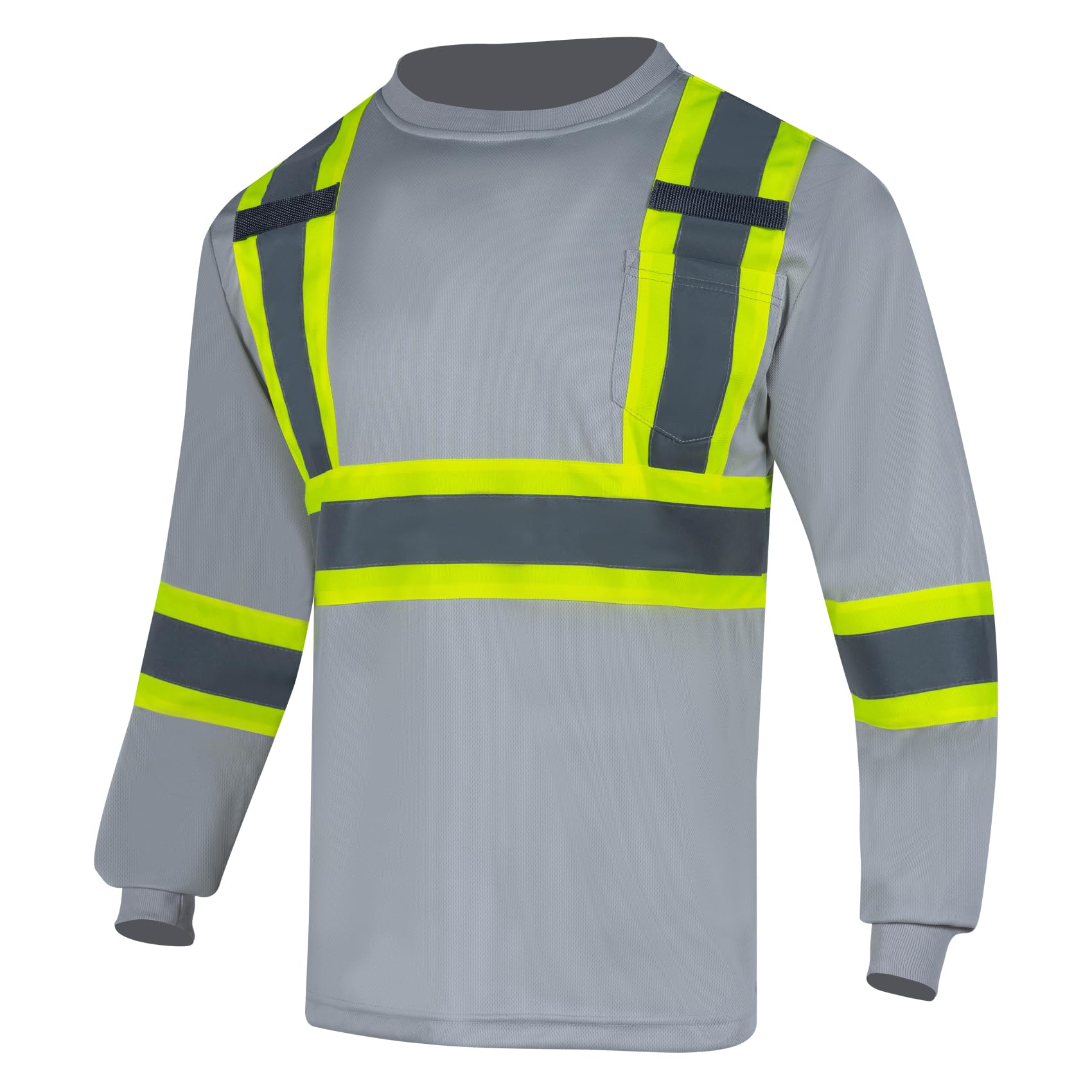 VENDACE Men's High Vis Safety Work T Shirt ANSI Class 2 Reflective Long Sleeve Shirt with Pocket