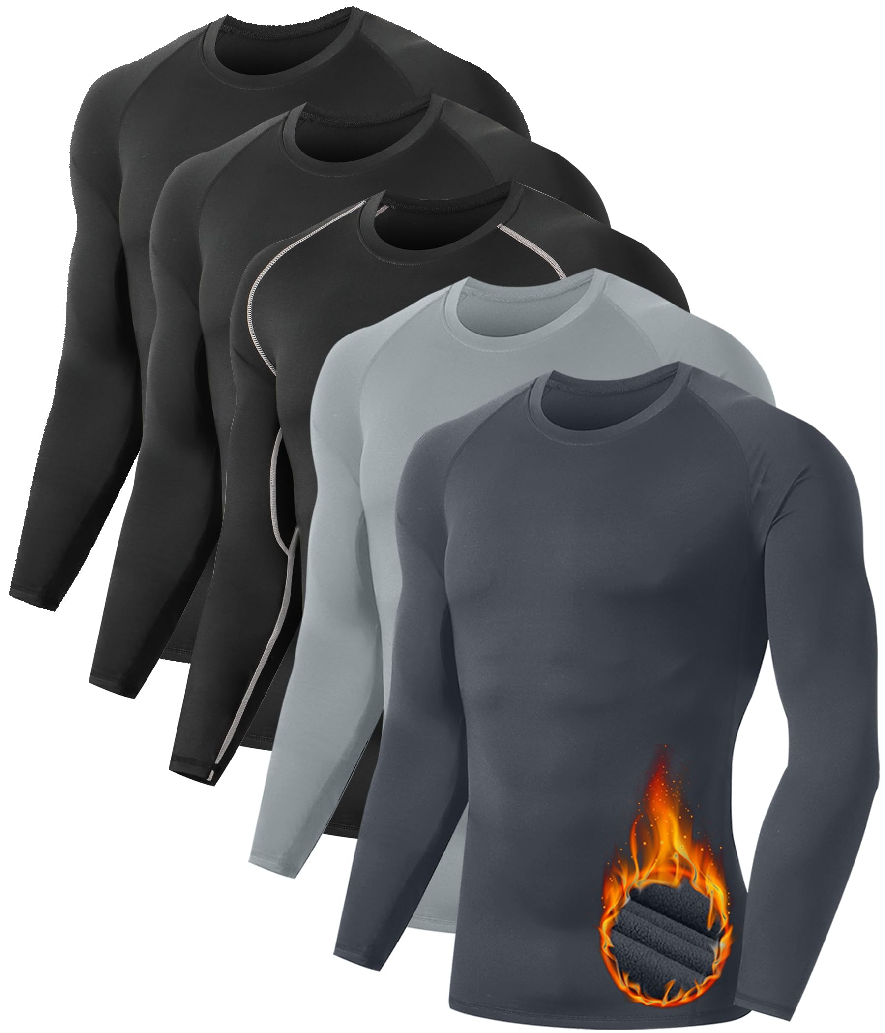 Men's Multi-Pack Fleece-Lined Thermal Compression Shirts