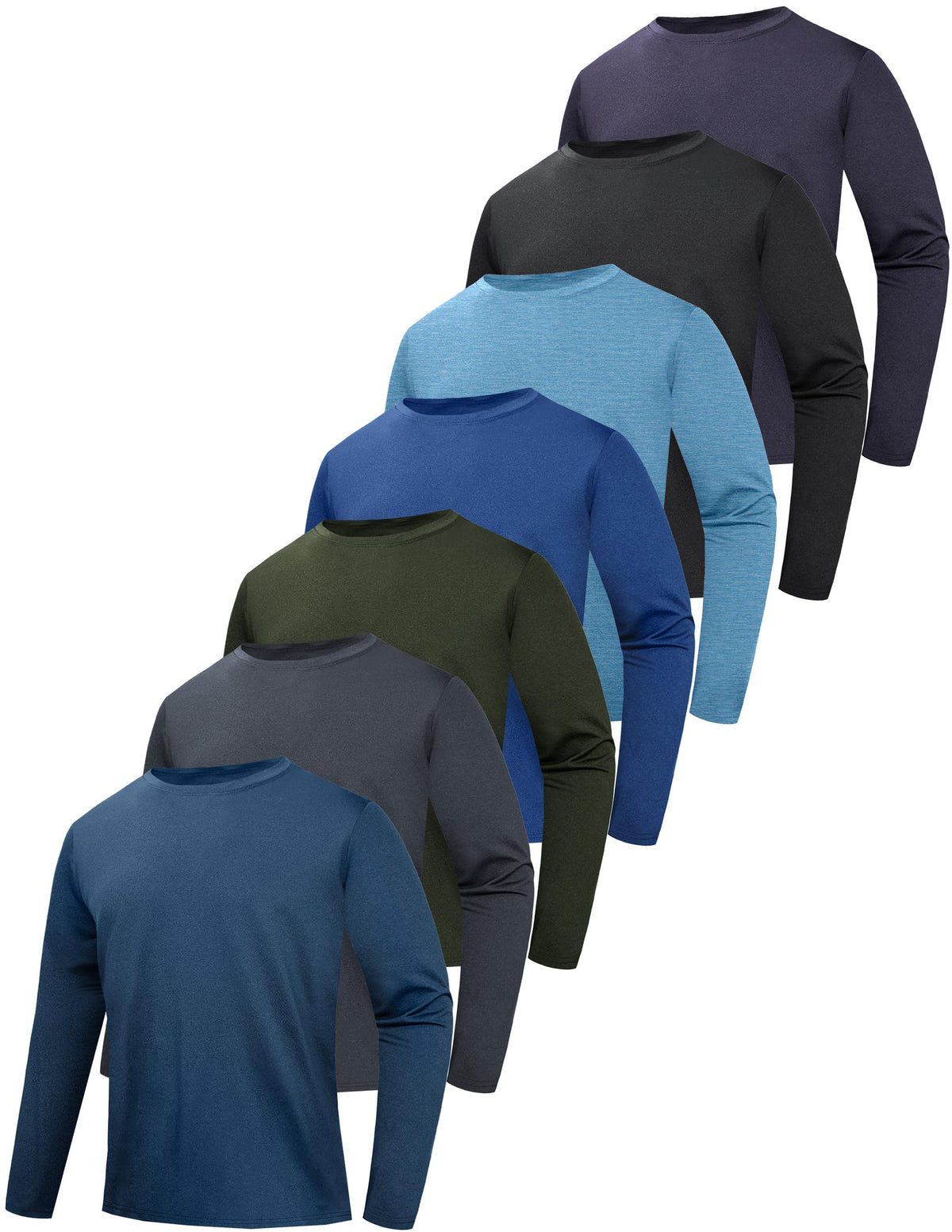 OYGSieg 6/7 Pack Men's Quick Dry Long Sleeve UPF50+ Sun Shirts