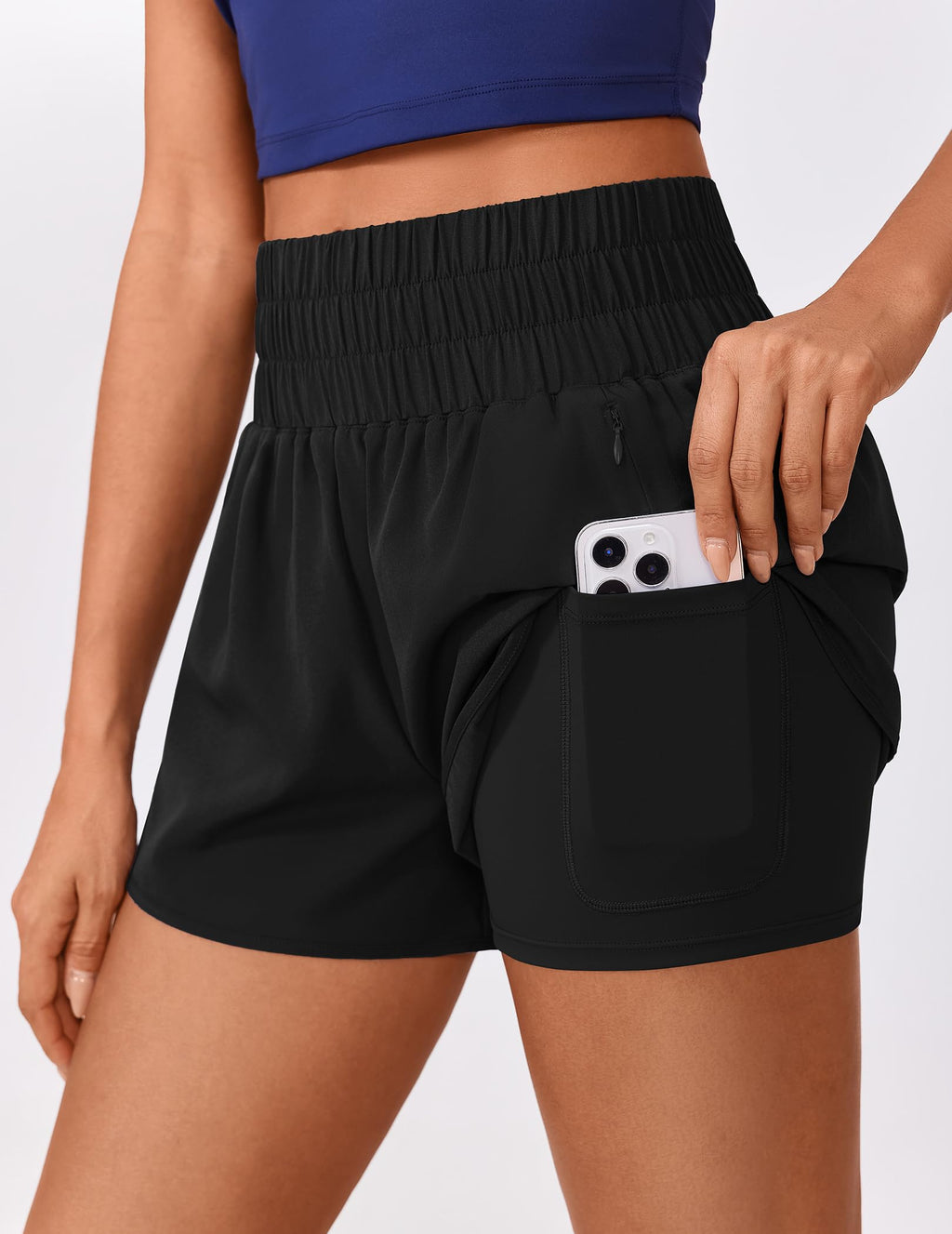 PINSPARK Running Shorts for Women 2 in 1 High Waisted Athletic Short