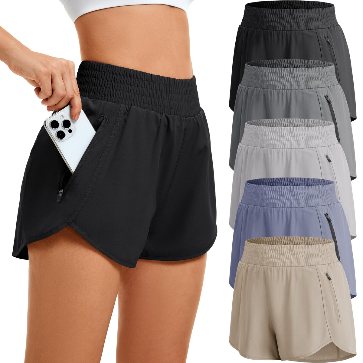CE' CERDR 5 Pack Women's Athletic Workout Short High Waisted Running Shorts