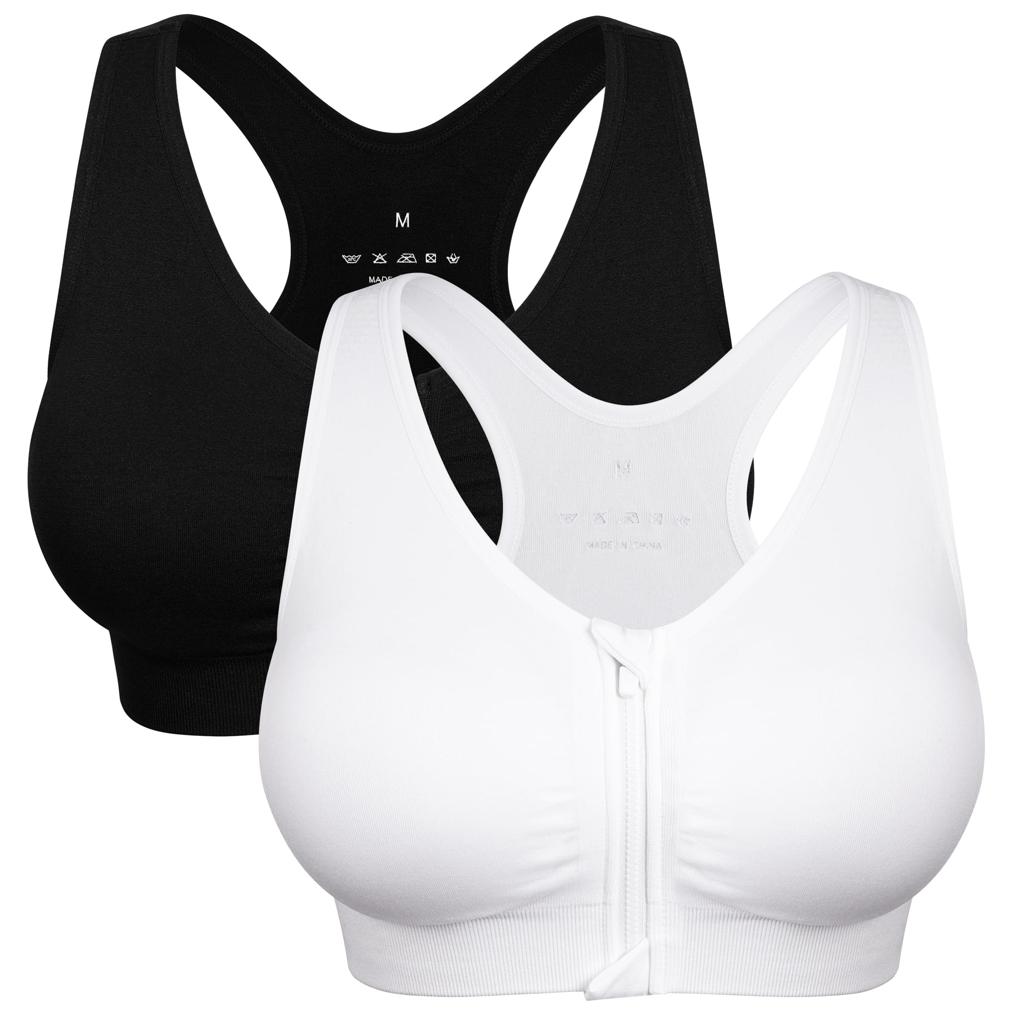 Women's Wireless Zip-Front Sports Bra for Workout Support