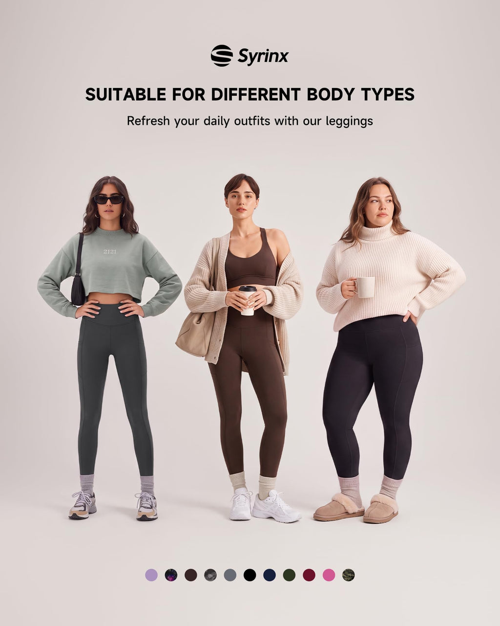 Women's 3-Pack High-Waist Tummy-Control Leggings with Pockets