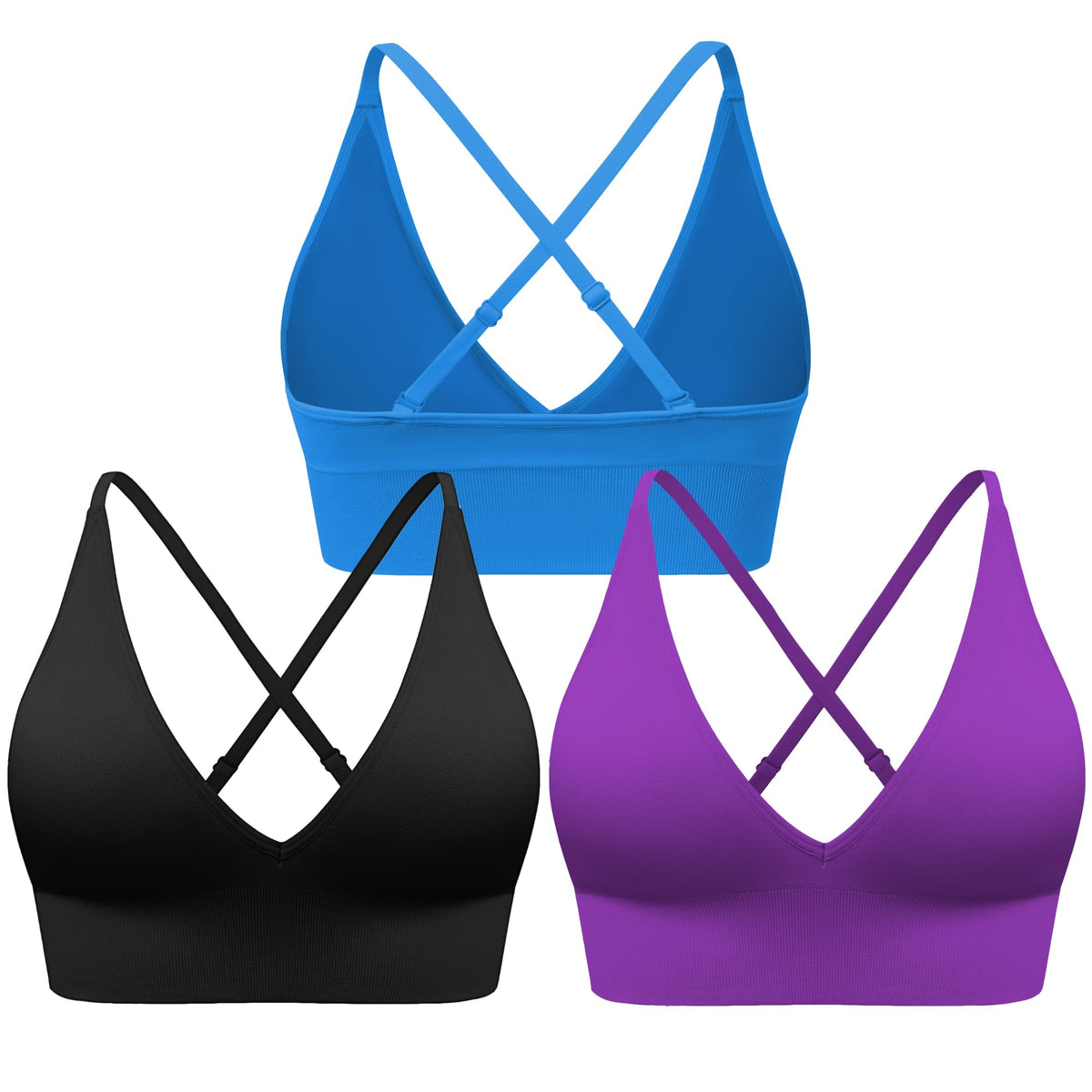 Women's V Neck Sports Bras, Adjustable Seamless Wireless Padded Bralettes