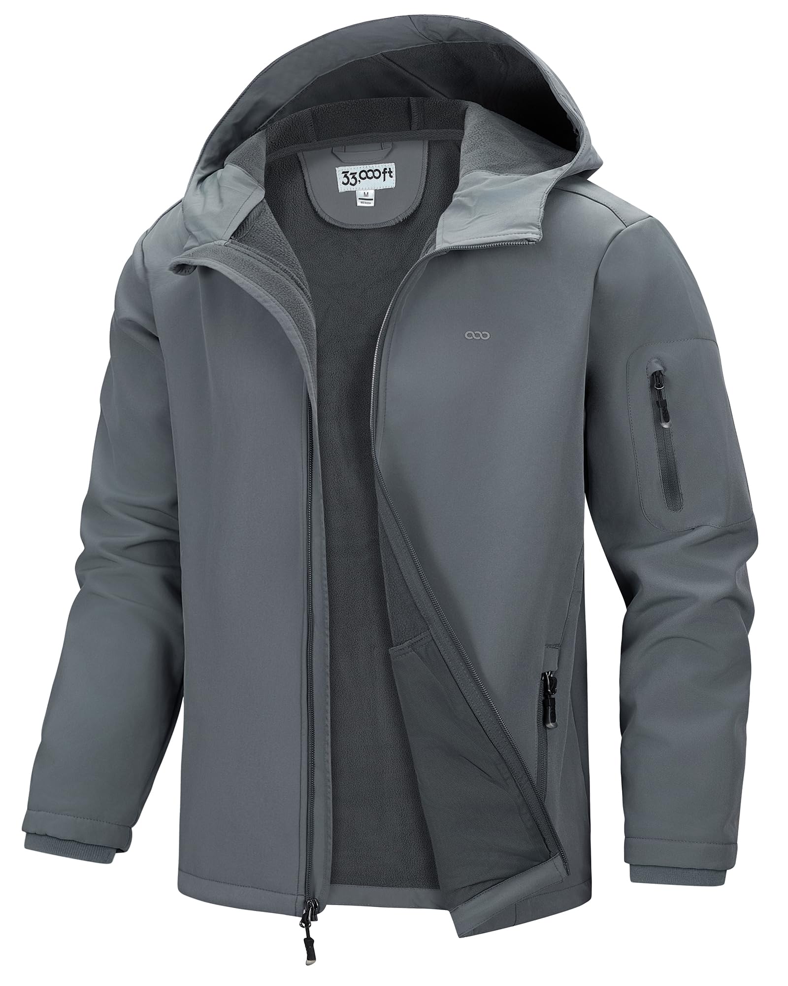 Men's Waterproof Hooded Fleece-Lined Rain Shell Jacket