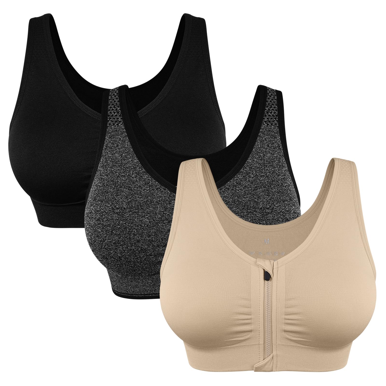Women's Wireless Zip-Front Sports Bra for Workout Support