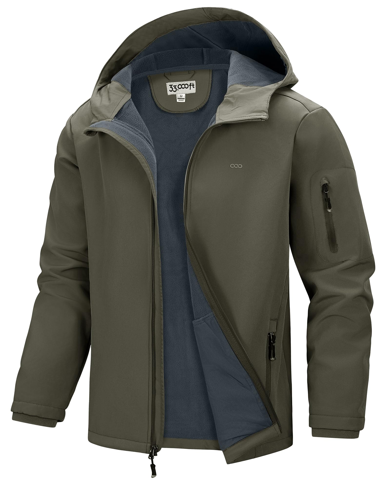 Men's Waterproof Hooded Fleece-Lined Rain Shell Jacket