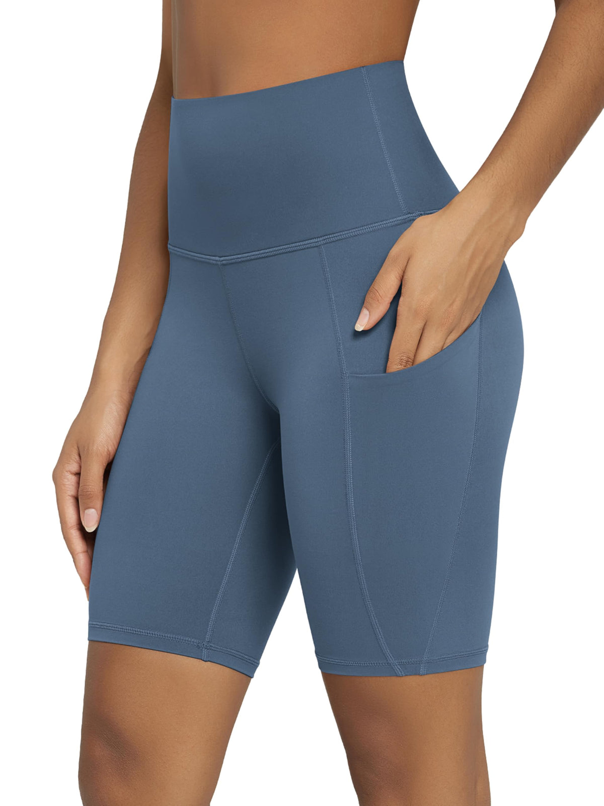 Women's High-Waist Tummy-Control Biker Shorts with Pockets