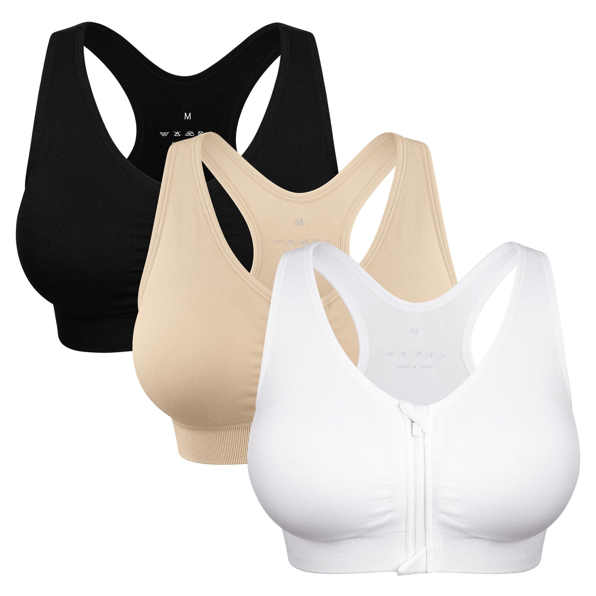 Women's Wireless Zip-Front Sports Bra for Workout Support