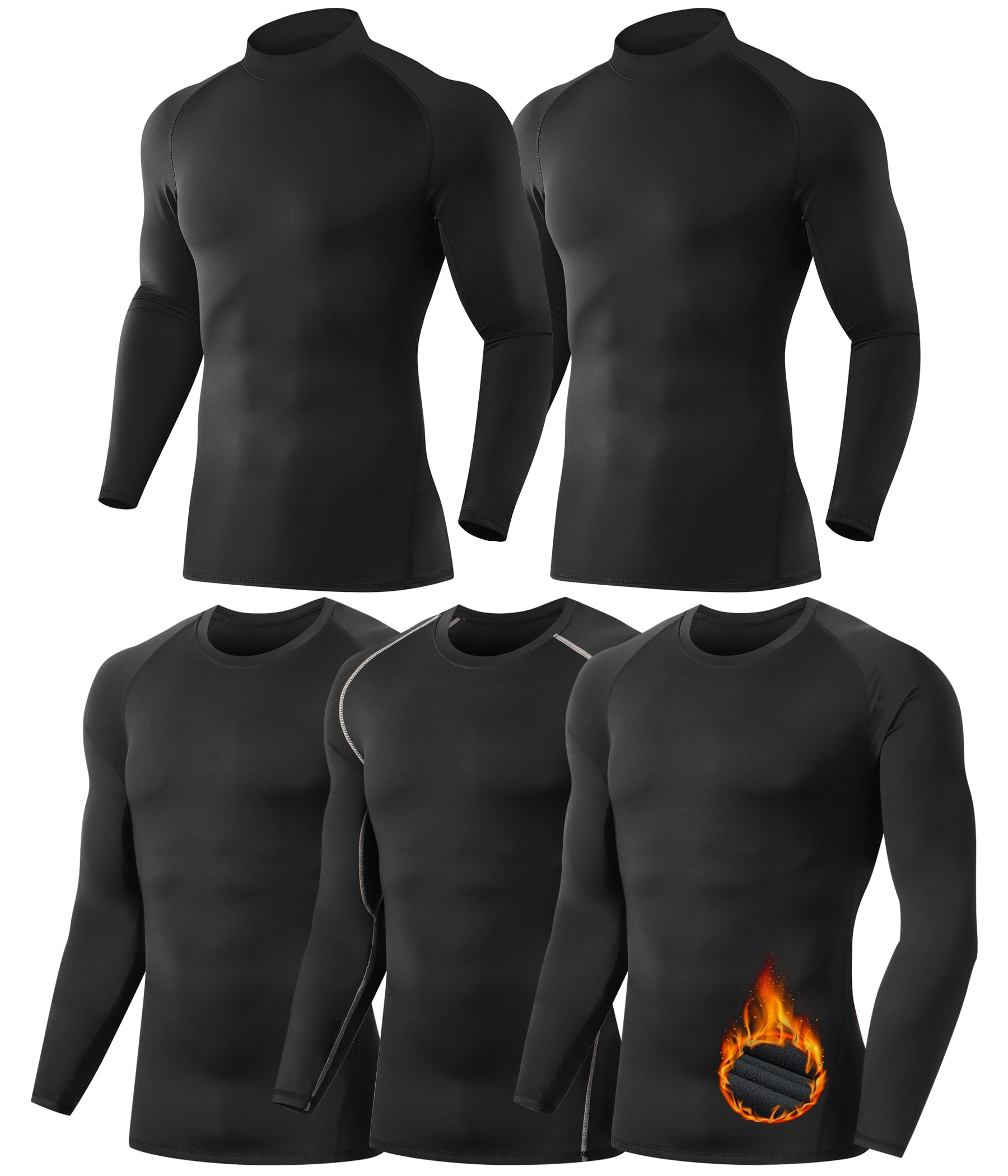 Men's Multi-Pack Fleece-Lined Thermal Compression Shirts