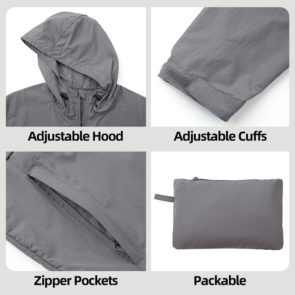 Men's Lightweight Packable Hooded Windbreaker Jacket