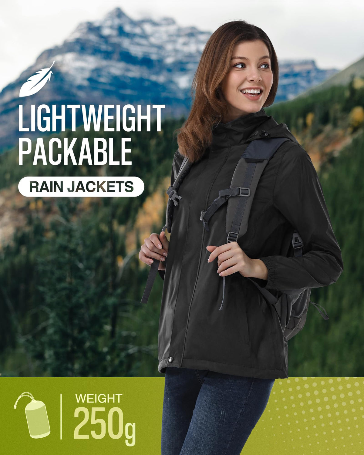33,000ft Women's Rain Jacket Waterproof Lightweight Packable Raincoat