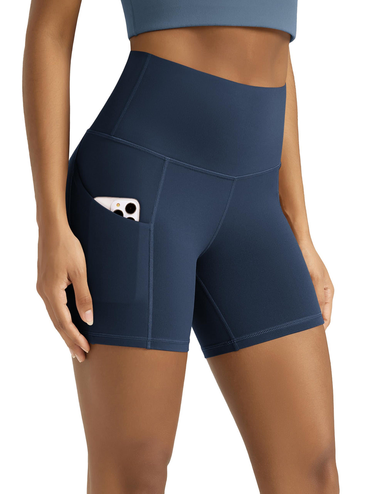 Women's High-Waist Tummy-Control Biker Shorts with Pockets