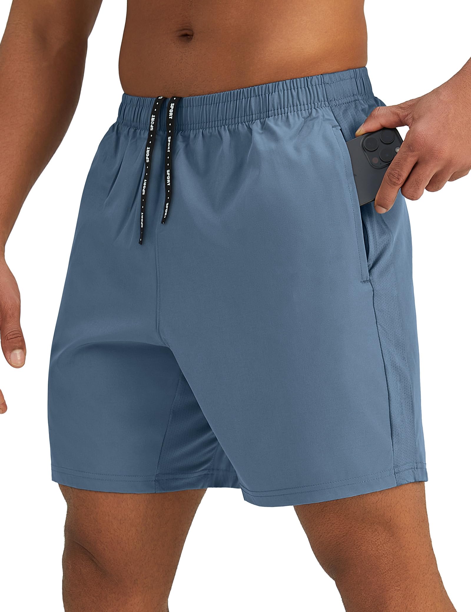Pesfix Mens 7'' Lightweight Athletic Shorts Quick Dry Gym Workout Running Shorts with Zipper Pockets