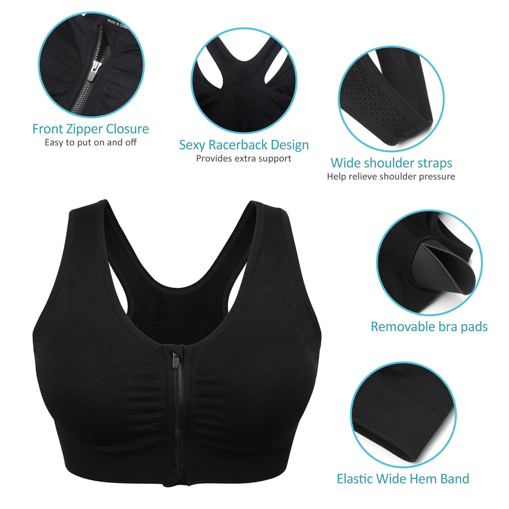 Women's Wireless Zip-Front Sports Bra for Workout Support