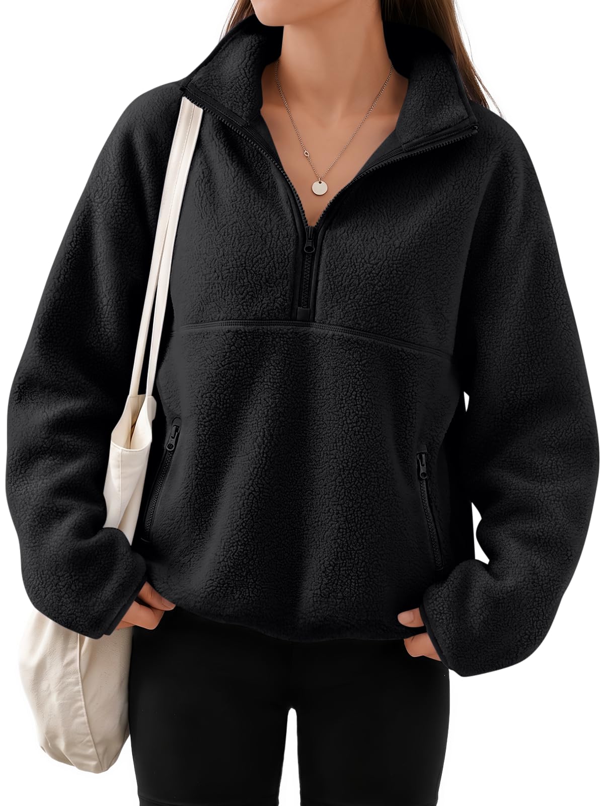 Women's Quarter-Zip Sherpa Fleece Pullover Jacket