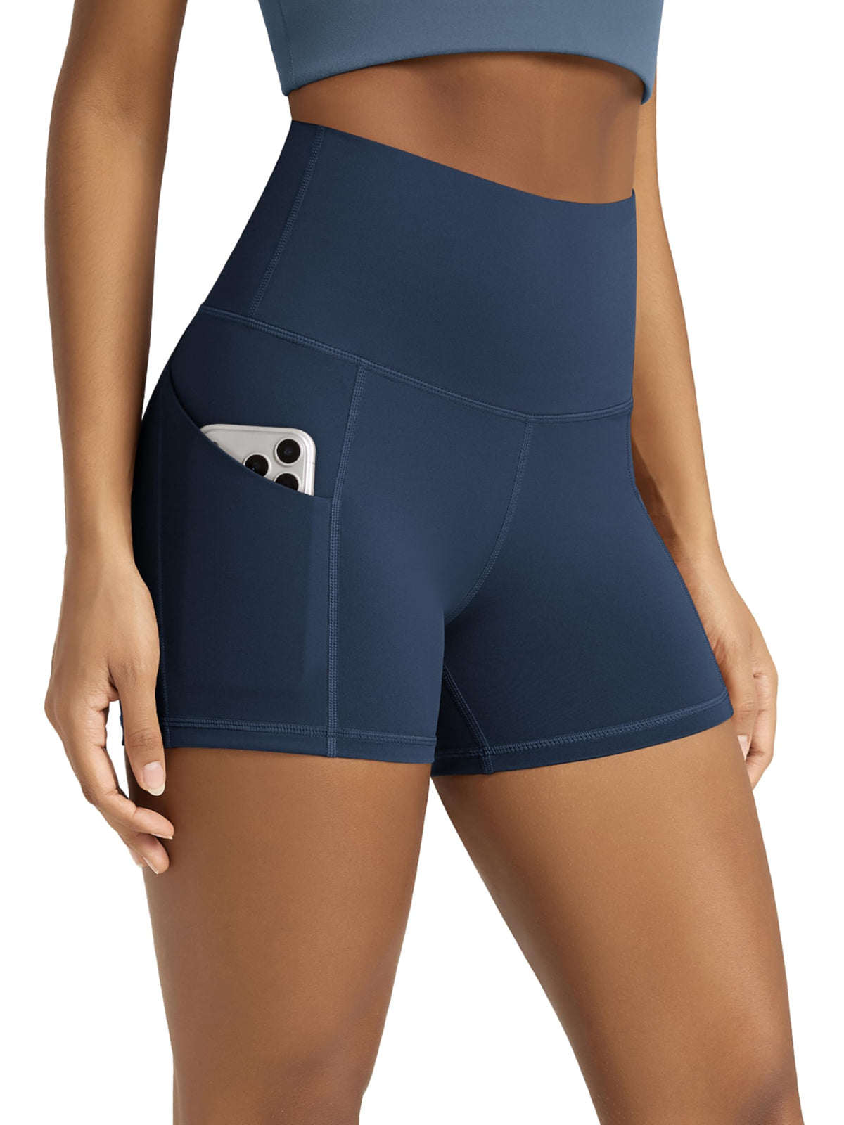 Women's High-Waist Tummy-Control Biker Shorts with Pockets