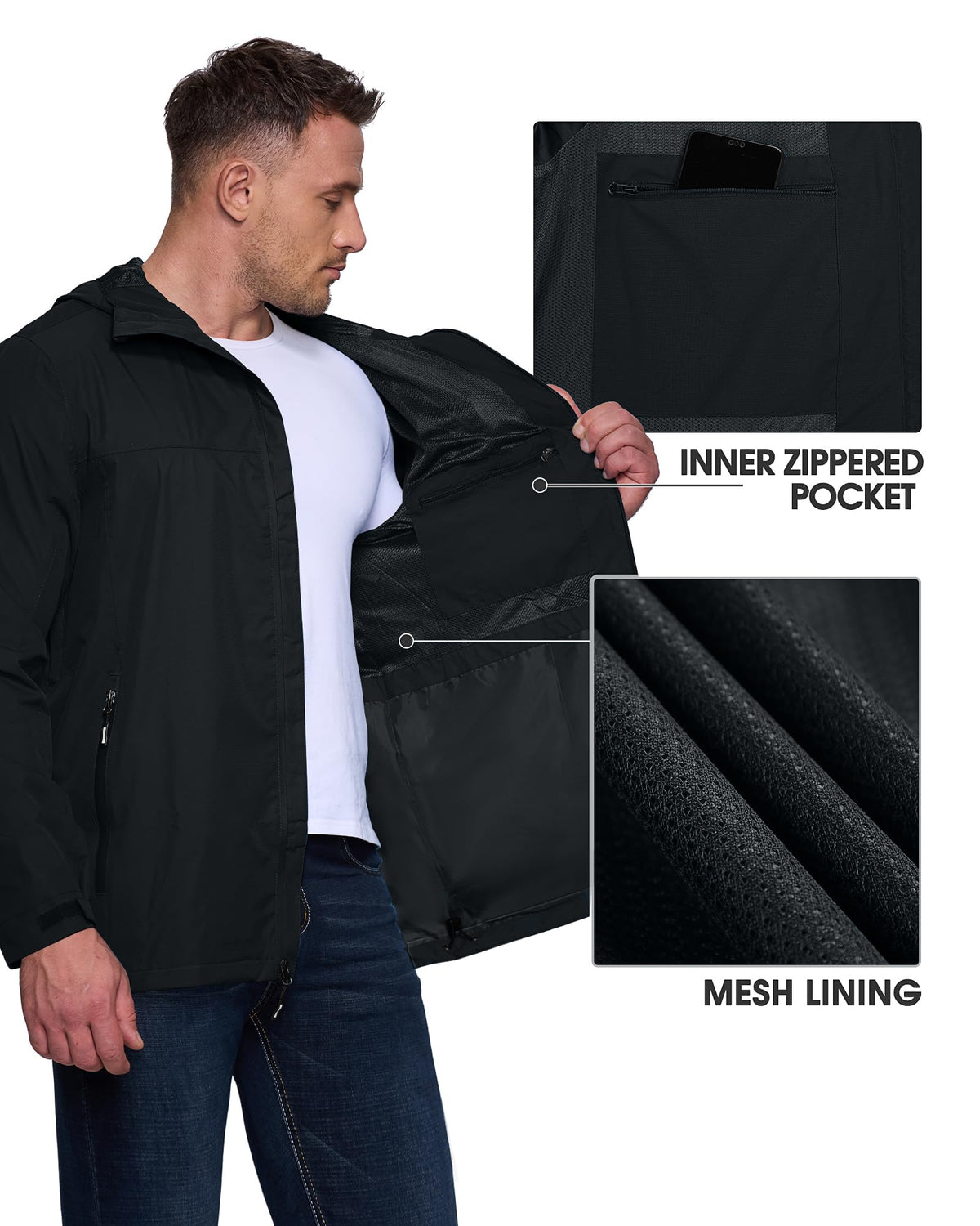 Men's Waterproof Lightweight Packable Rain Jacket
