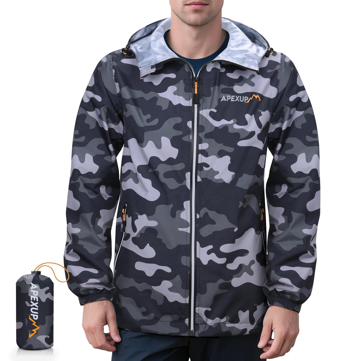 Men's Lightweight Waterproof Packable Hooded Rain Jacket