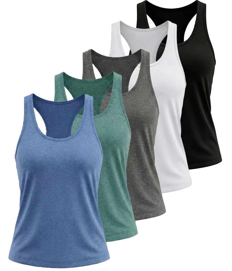 Women's 5-Pack Racerback Compression Workout Tank Tops